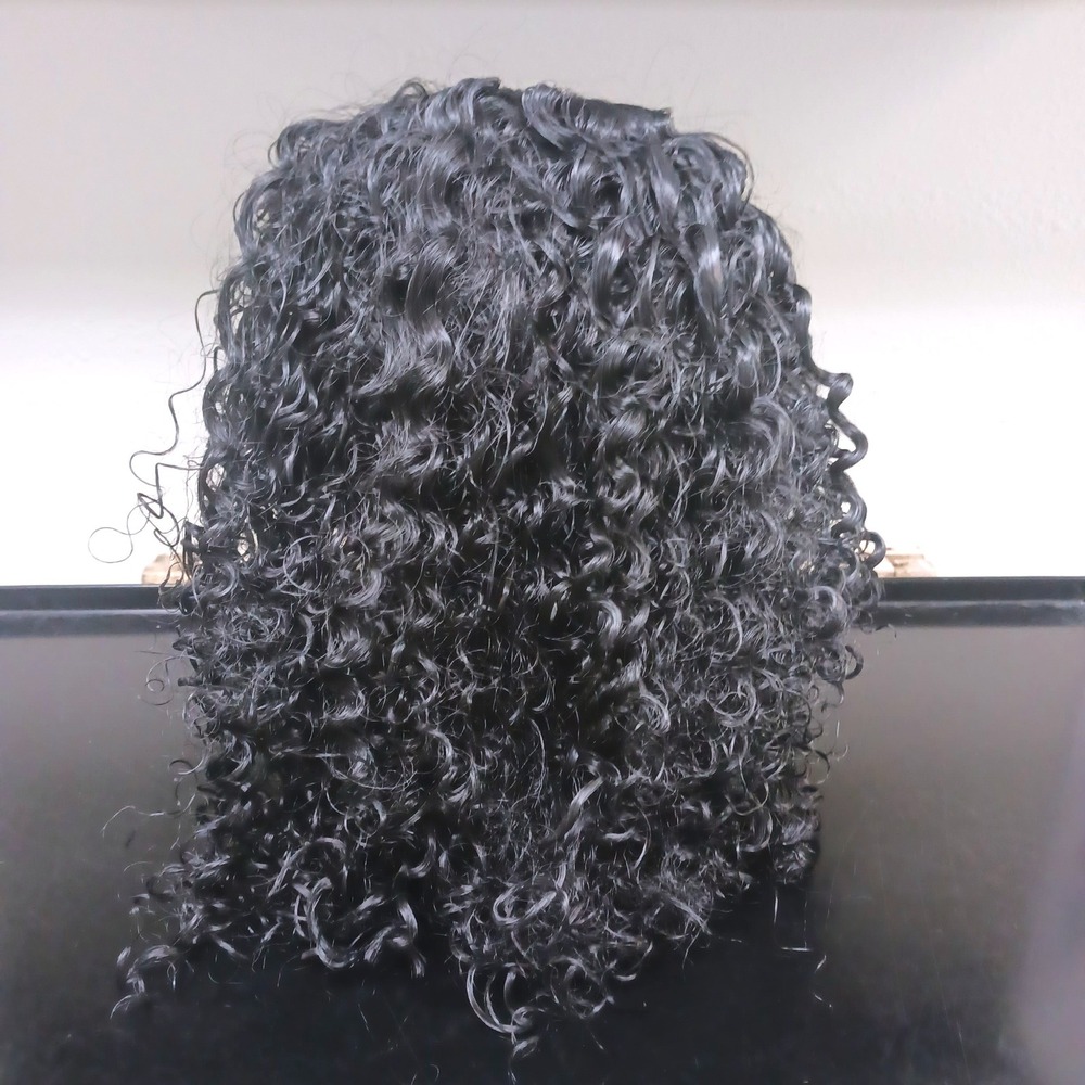 Black Curly Lace Front Wig Synthetic Deep Wave Middle Part Shoulder Length